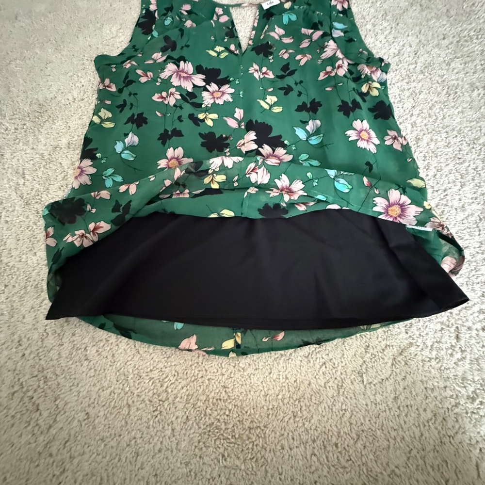 CAbi Floral Sleeveless Blouse Green Pink Black White Lined Cami Style 3619 Sz M - Picture 5 of 12